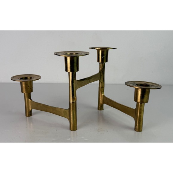 Vtg Brutalist Mid-Century Modern Folding Brass 4 Candle‎ Holder Candelabra MCM